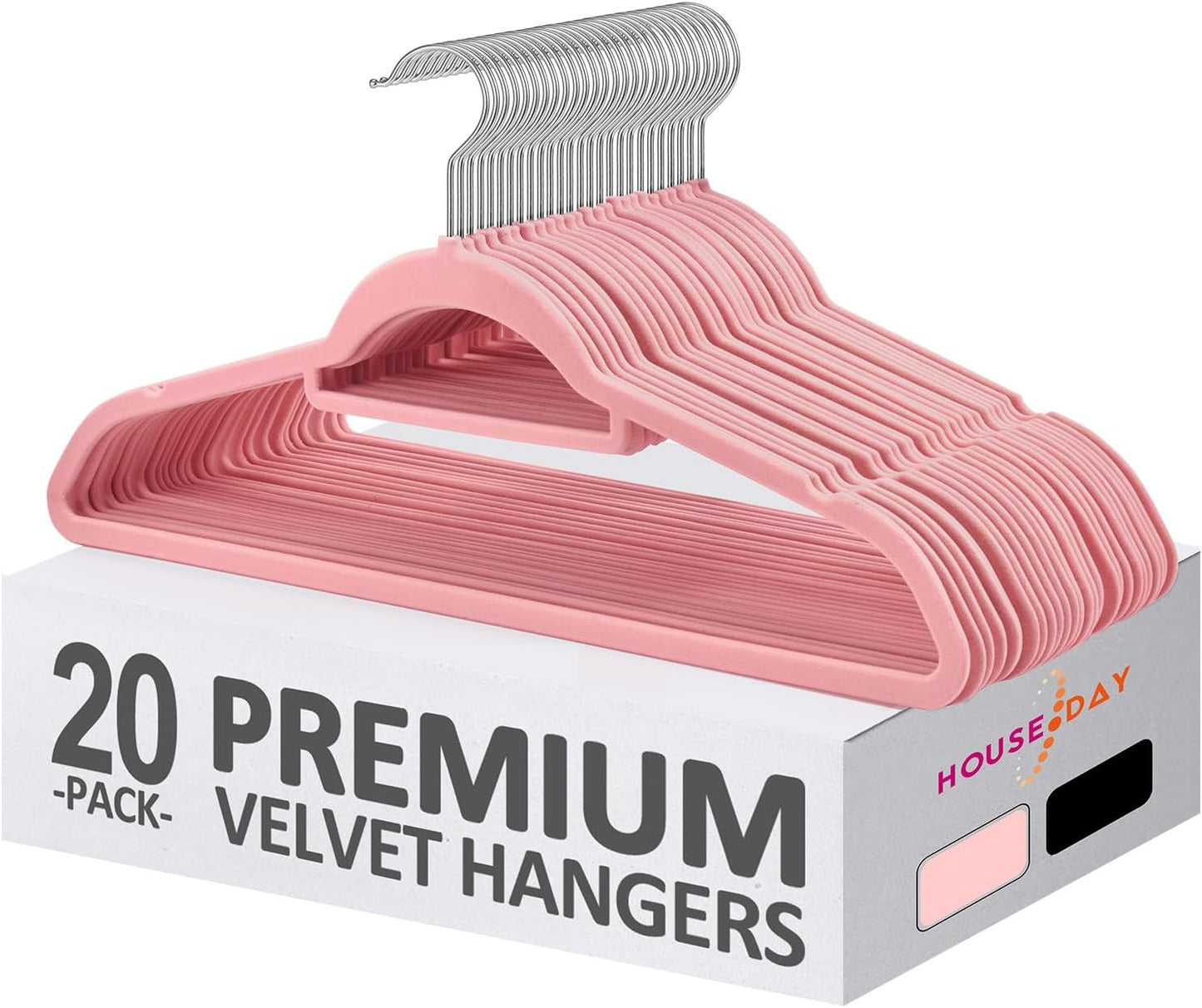 HOUSE DAY 17.5 Inch Velvet Hangers with Tie Bar Pink 20 Pack
