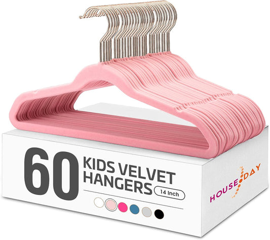 House Day 14 Inch Velvet Kids Hangers Blush Pink 60 Pack