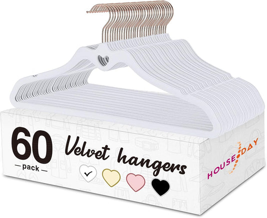 HOUSE DAY 16.5 Inch Velvet Hangers White 60 Pack