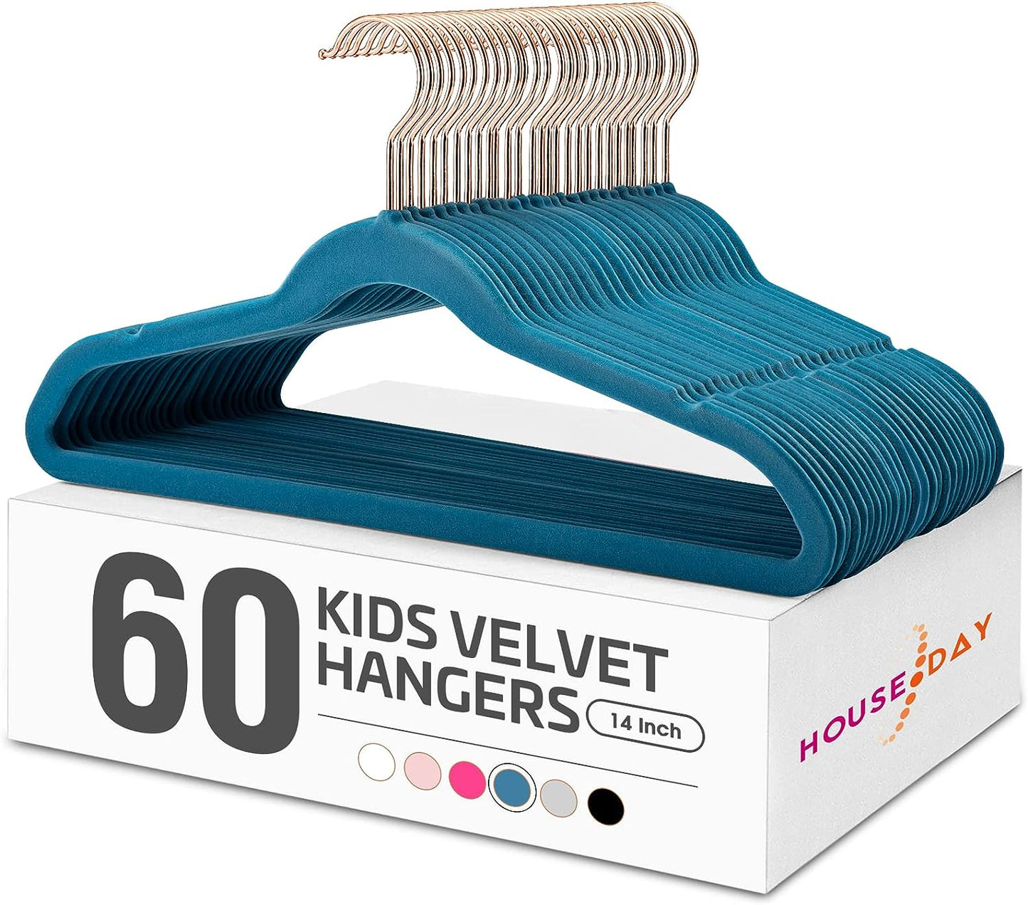 House Day 14 Inch Velvet Kids Hangers Light Blue 60 Pack