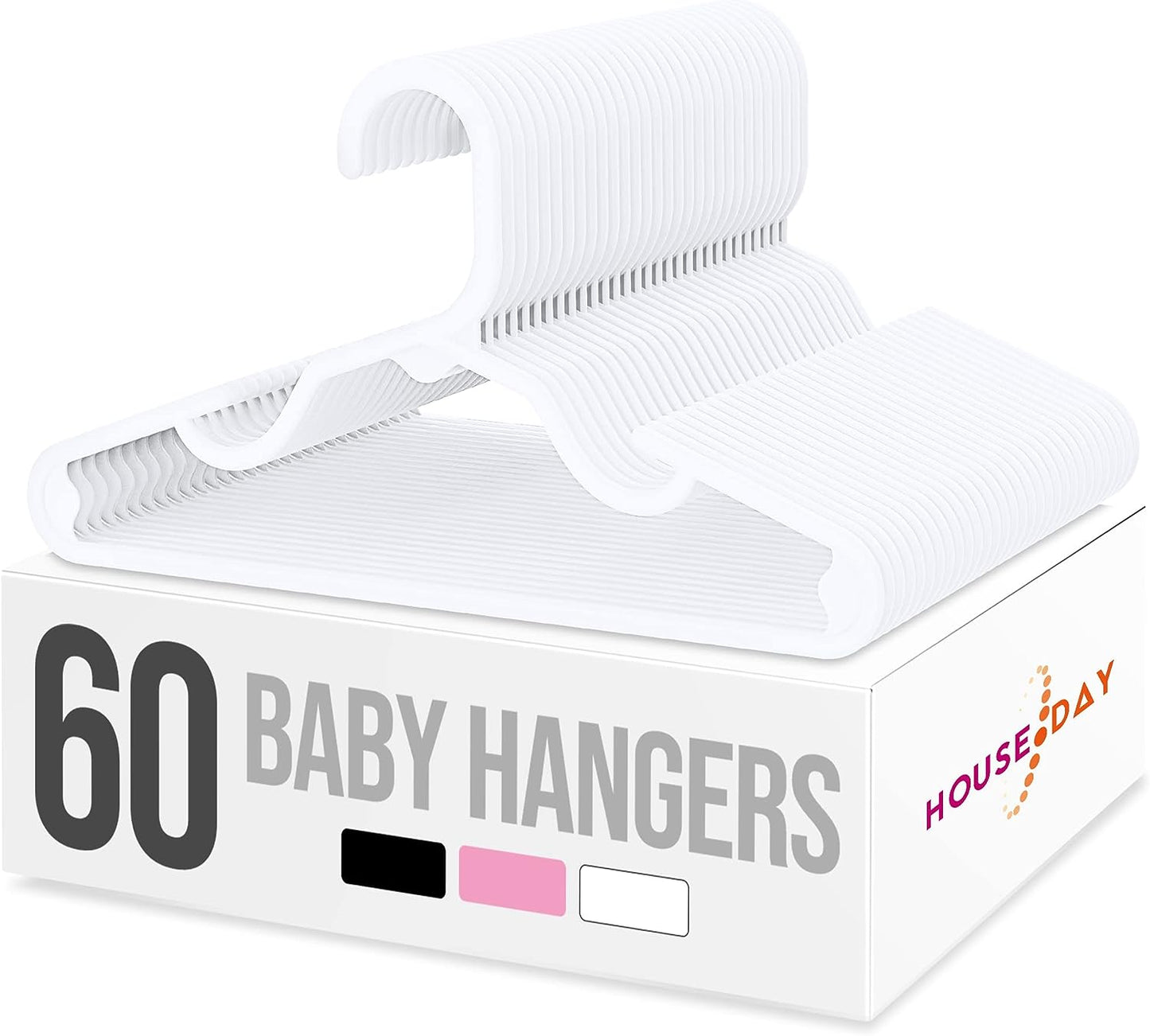 HOUSE DAY 11.7x6.5 Inch Plastic Baby Hangers for Closet White 60 Pack