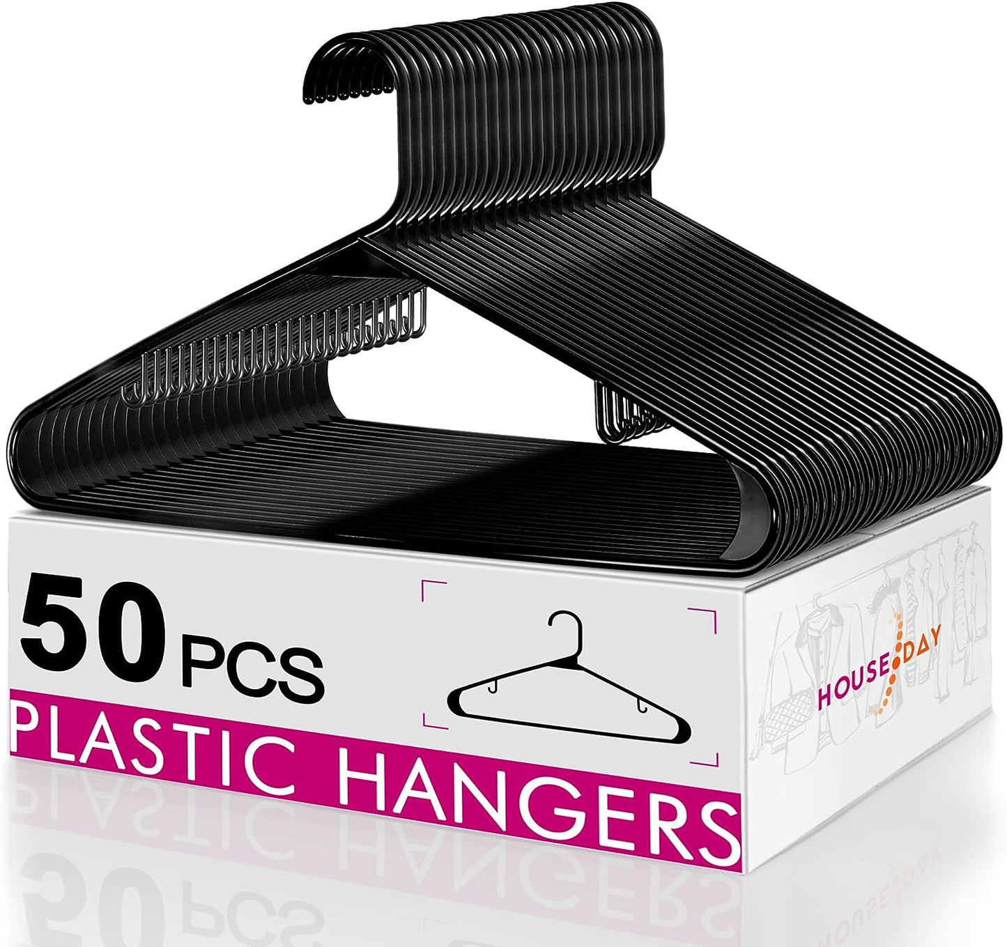 HOUSE DAY 16.5x9.3 Inch Plastic Hangers White 50 Pack