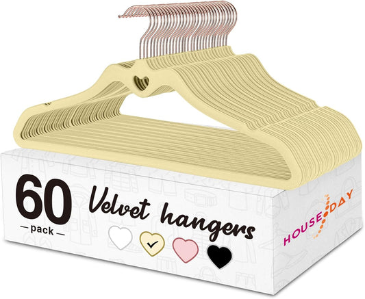 HOUSE DAY 16.5 Inch Velvet Hangers Beige 60 Pack