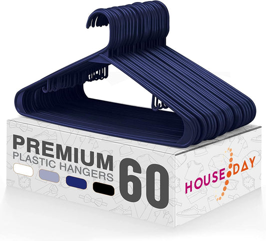 HOUSE DAY 16.5x9.3 Inch Plastic Hangers Navy Blue 60 Pack