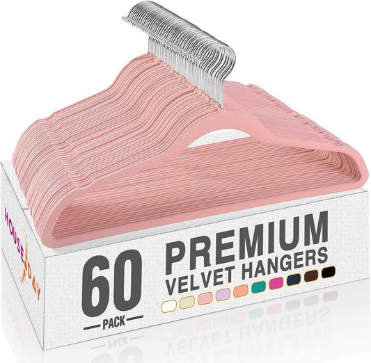 HOUSE DAY 17.5 Inch Silver Hook Velvet Hangers Peach Pink 60 Pack