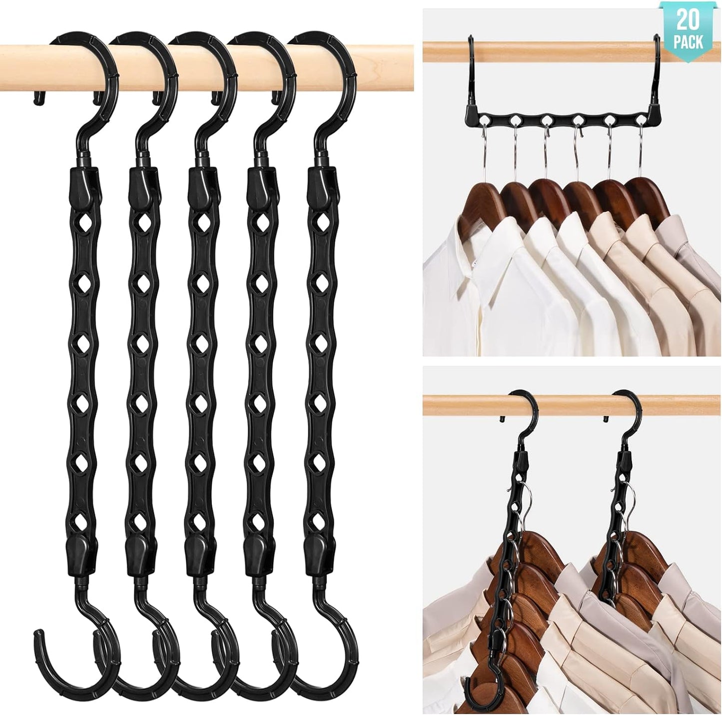 HOUSE DAY 9.5 Inch Space Saving Hangers for Clothes Black 20 Pack