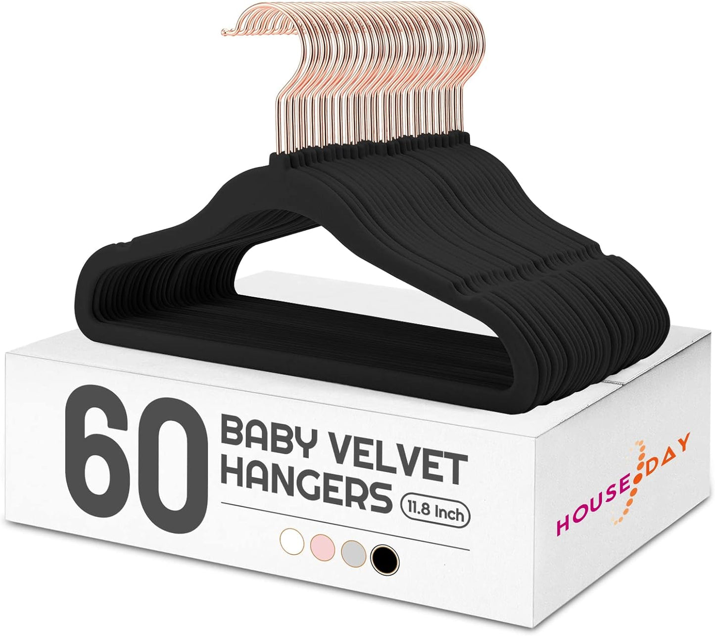 HOUSE DAY 11.8 inch Velvet Baby Hangers Black 60 Pack
