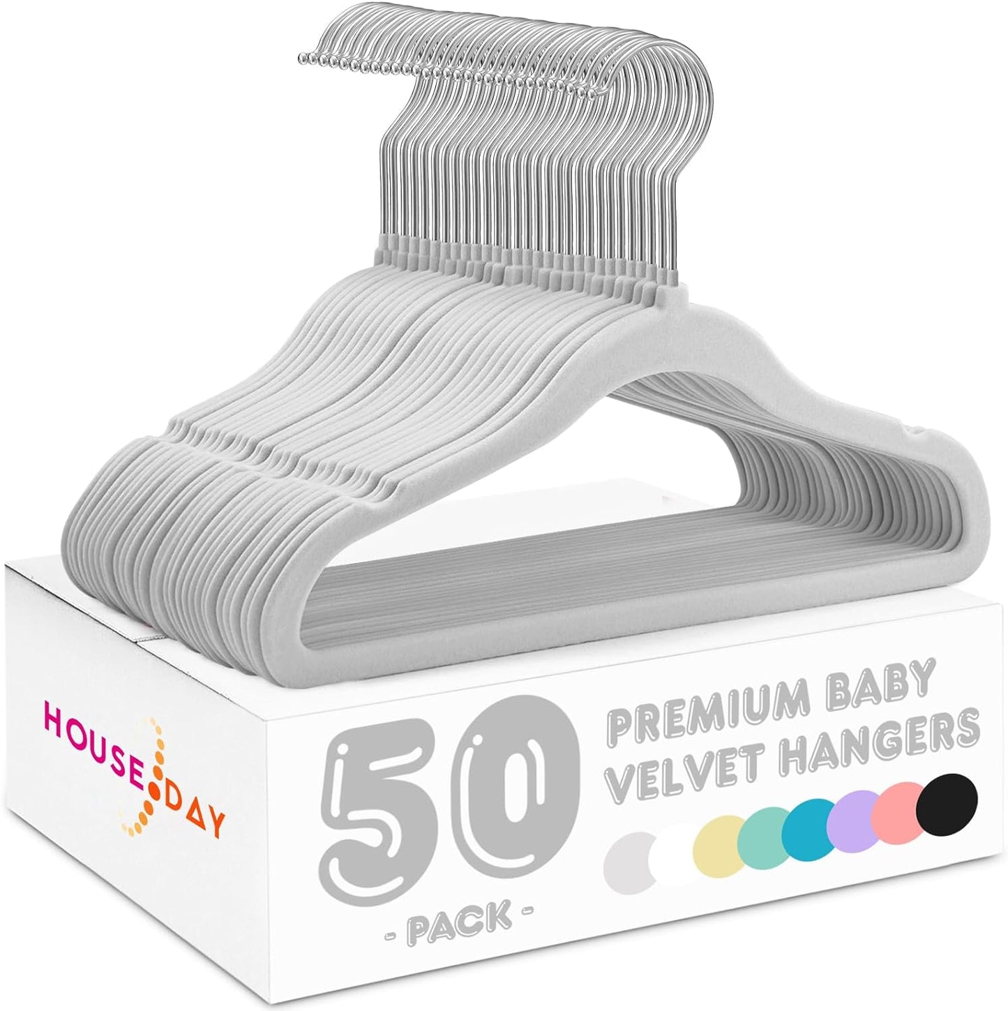 HOUSE DAY 11 Inch Velvet Baby Hangers Light Grey 50 Pack