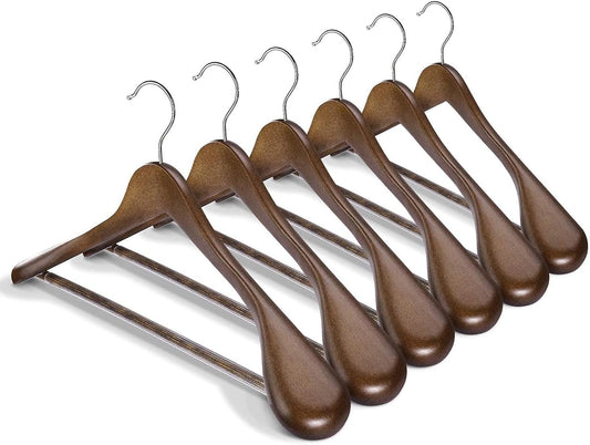 HOUSE DAY 17.7 Inch Solid Wood Coat Hangers Walnut 6 Pack