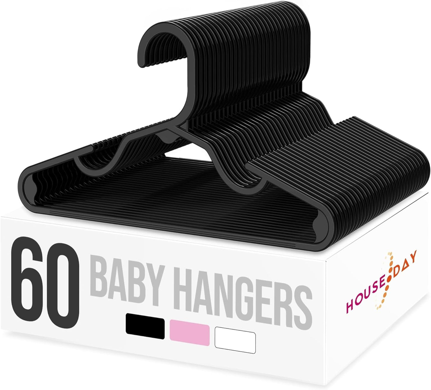 HOUSE DAY 11.7x6.5 Inch Plastic Baby Hangers for Closet Black 60 Pack