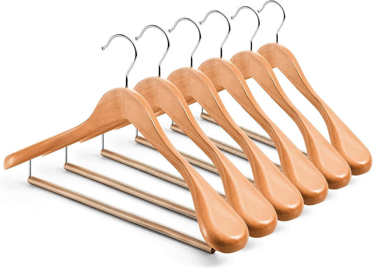 HOUSE DAY 17.7 Inch Wide Shoulder Wooden Hangers With Non Slip Natural 6 Pack