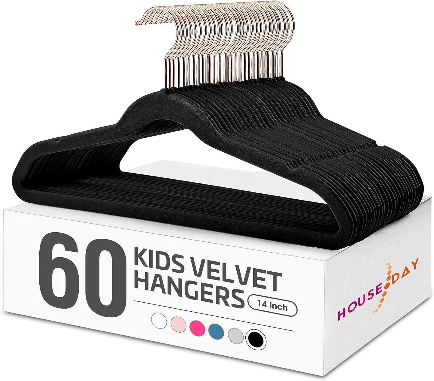 House Day 14 Inch Velvet Kids Hangers Black 60 Pack