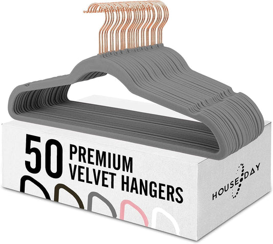 HOUSE DAY 17.5 Inch Gold Hook Velvet Hangers Gray 60 Pack