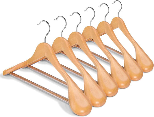 HOUSE DAY 17.7 Inch Solid Wood Coat Hangers Natural 6 Pack