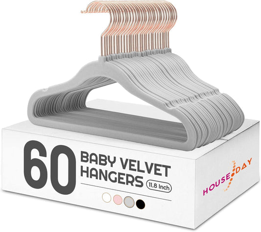 HOUSE DAY 11.8 inch Velvet Baby Hangers Gray 60 Pack