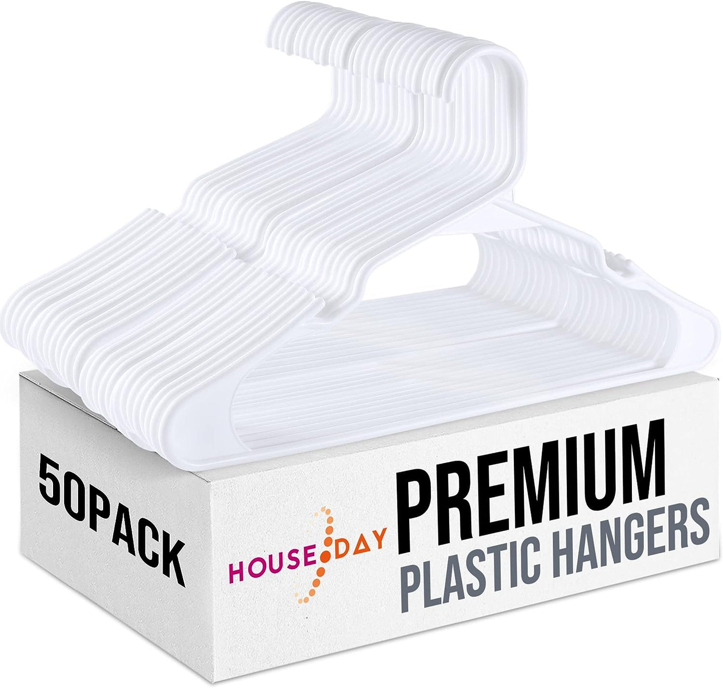 HOUSE DAY 16.5x9.3 Inch Plastic Hangers White 50 Pack