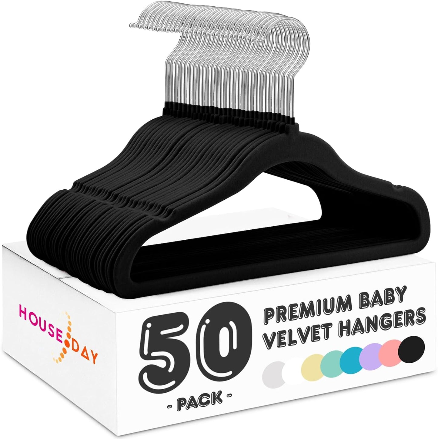 HOUSE DAY 11 Inch Velvet Baby Hangers Black 50 Pack