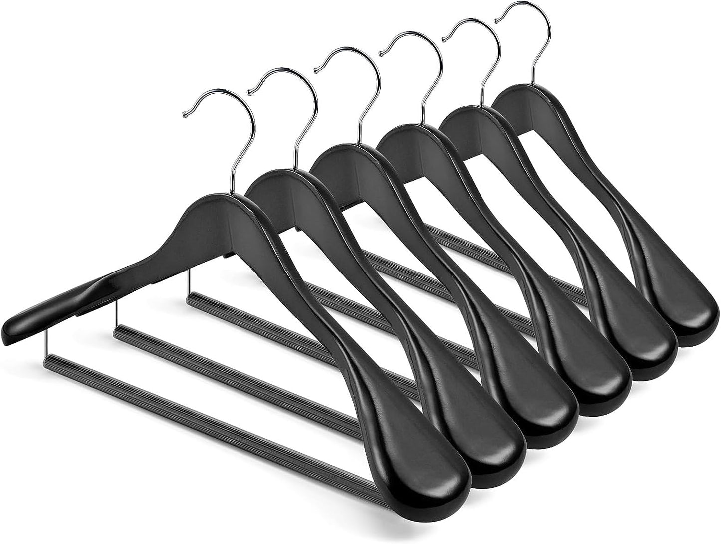 HOUSE DAY 17.7 Inch Wide Shoulder Wooden Hangers With Non Slip Black 6 Pack