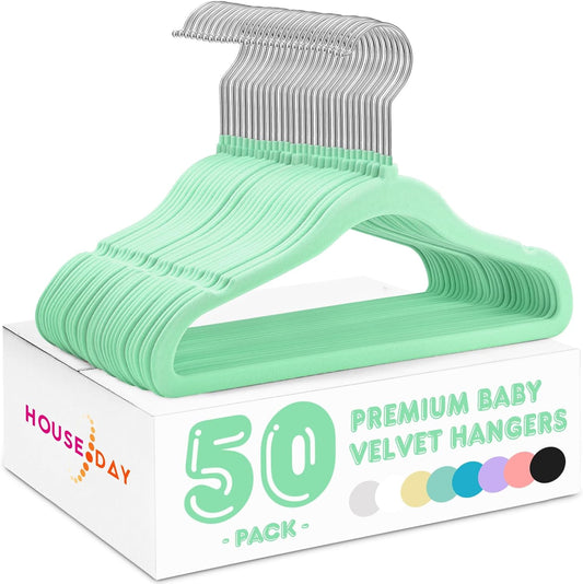 HOUSE DAY 11 Inch Velvet Baby Hangers Carnival Green 50 Pack
