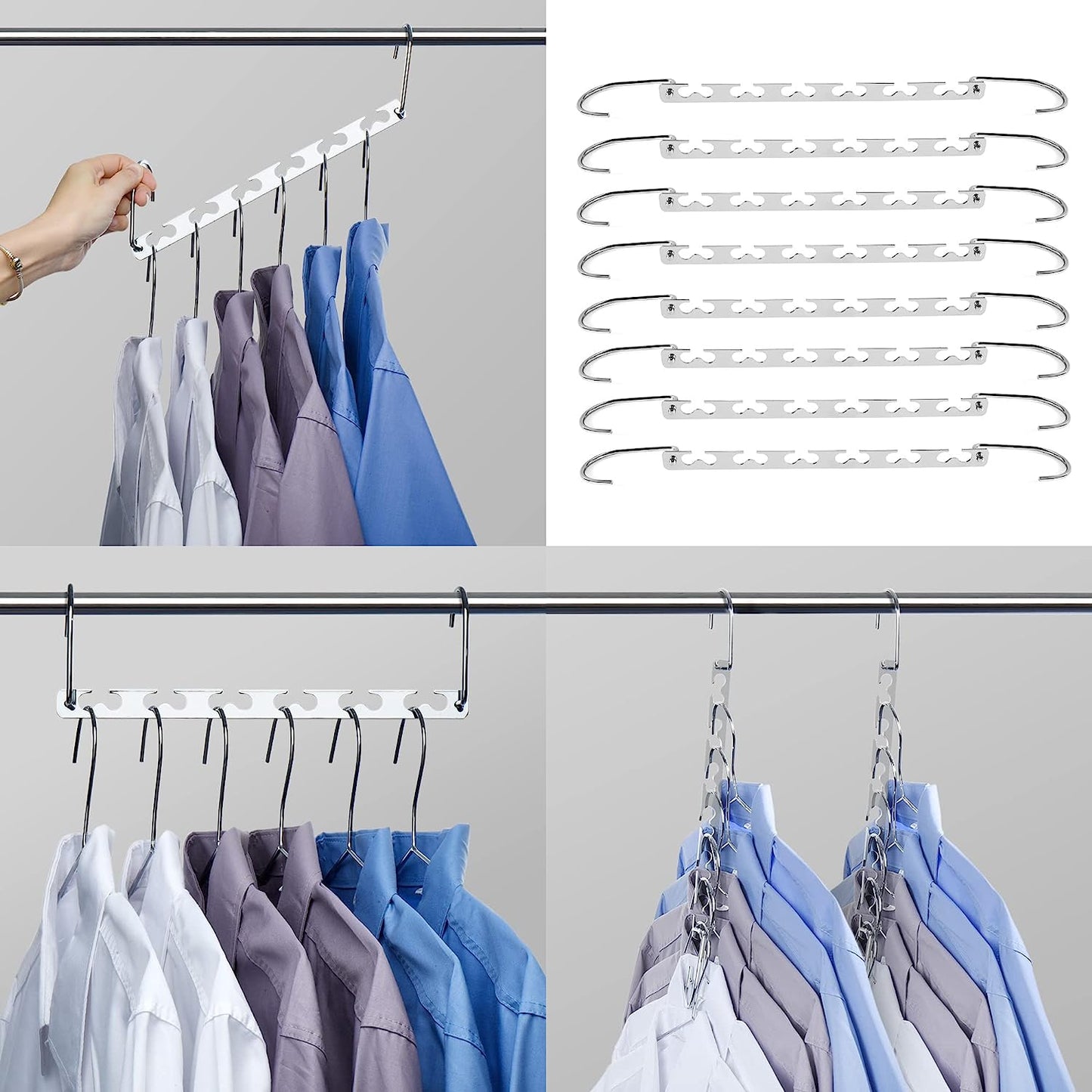 HOUSE DAY 10 Inch Closet Space Saving Wardrobe Clothing Magic Hangers Silver 8 pack