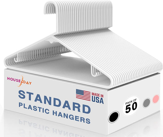 HOUSE DAY 16.7x8.5 Inch Plastic Hangers White 50 Pack