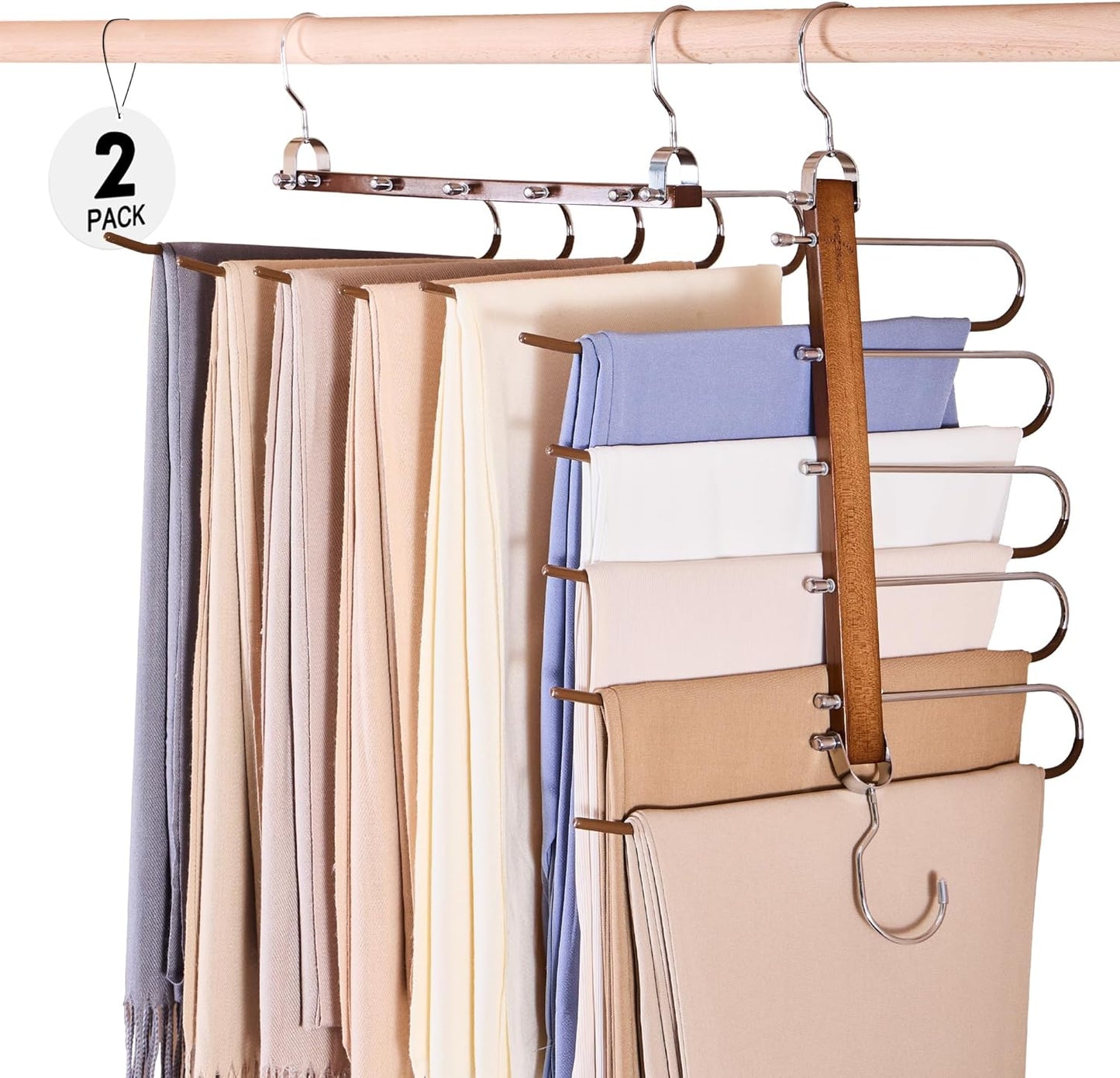 HOUSE DAY Pants Hangers Space Saving, Wood Jean Hangers for Closet 2 pack