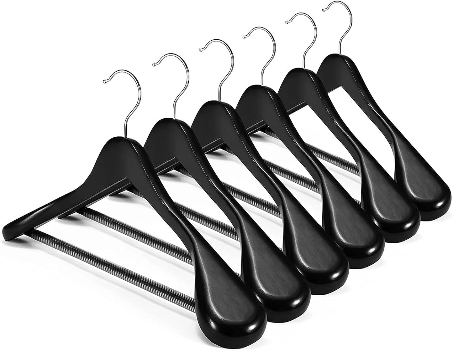 HOUSE DAY 17.7 Inch Solid Wood Coat Hangers Black 6 Pack