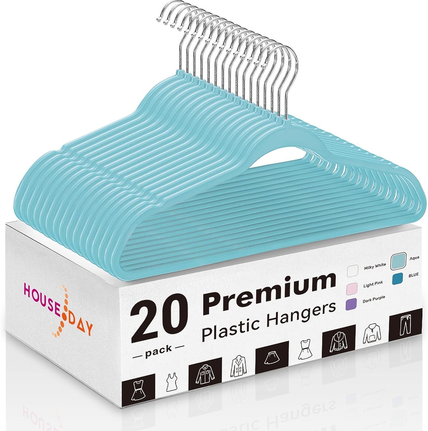 HOUSE DAY 17.5 Inch Plastic Hangers Aqua 20 Pack