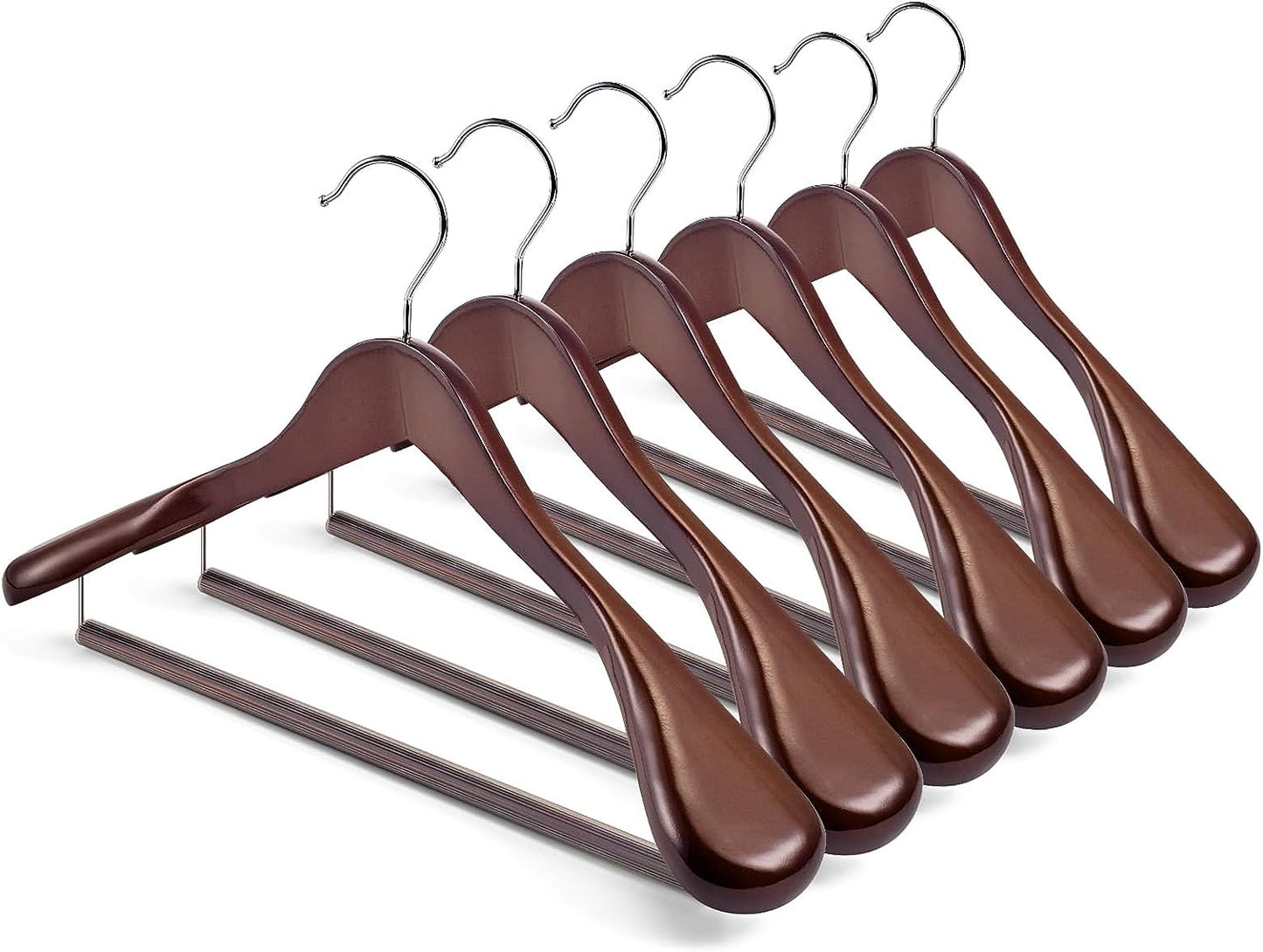 HOUSE DAY 17.7 Inch Wide Shoulder Wooden Hangers With Non Slip Walnut 6 Pack