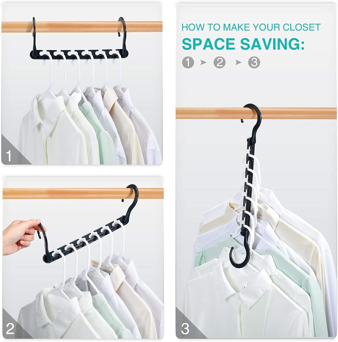 HOUSE DAY 10.6 Inch Sturdy Plastic Space Saving Hangers Black 20 Pack
