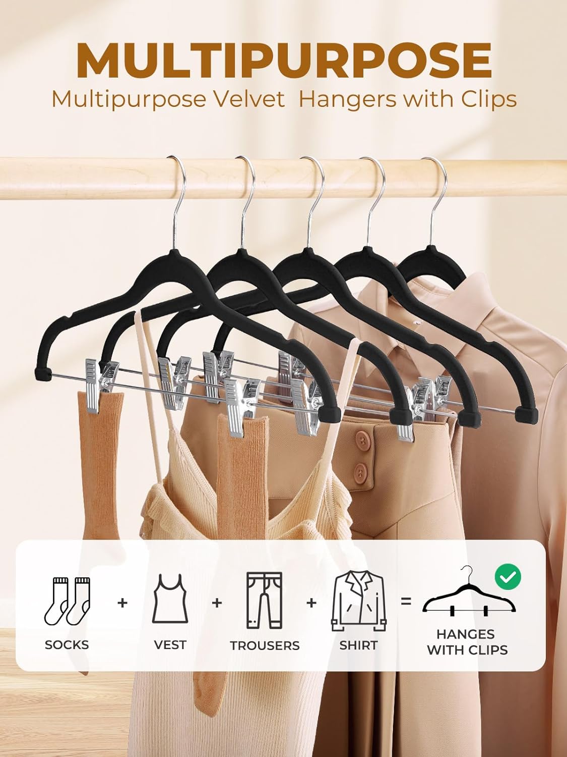 HOUSE DAY Velvet Skirt Hangers 24 Pack, Black Velvet Hangers with Adjustable Clips