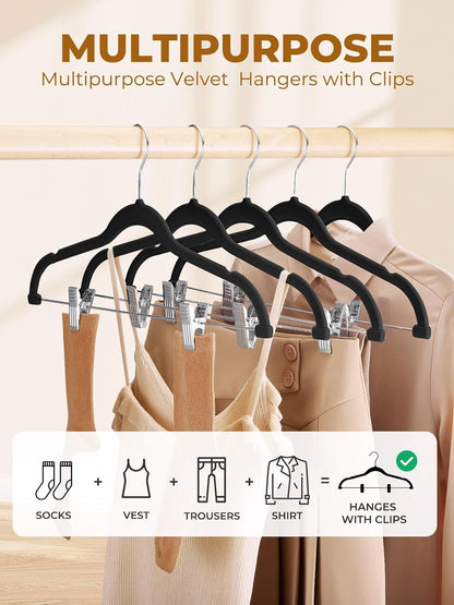 HOUSE DAY Velvet Skirt Hangers 24 Pack, Black Velvet Hangers with Adjustable Clips