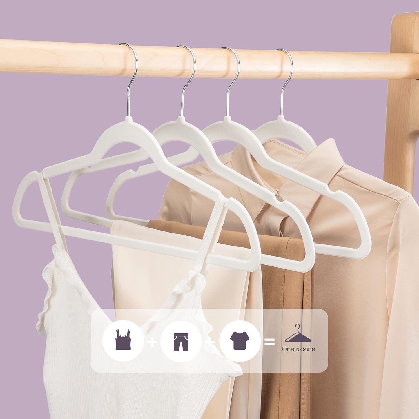 HOUSE DAY 17.5 Inch Silver Hook Velvet Hangers White 60 Pack