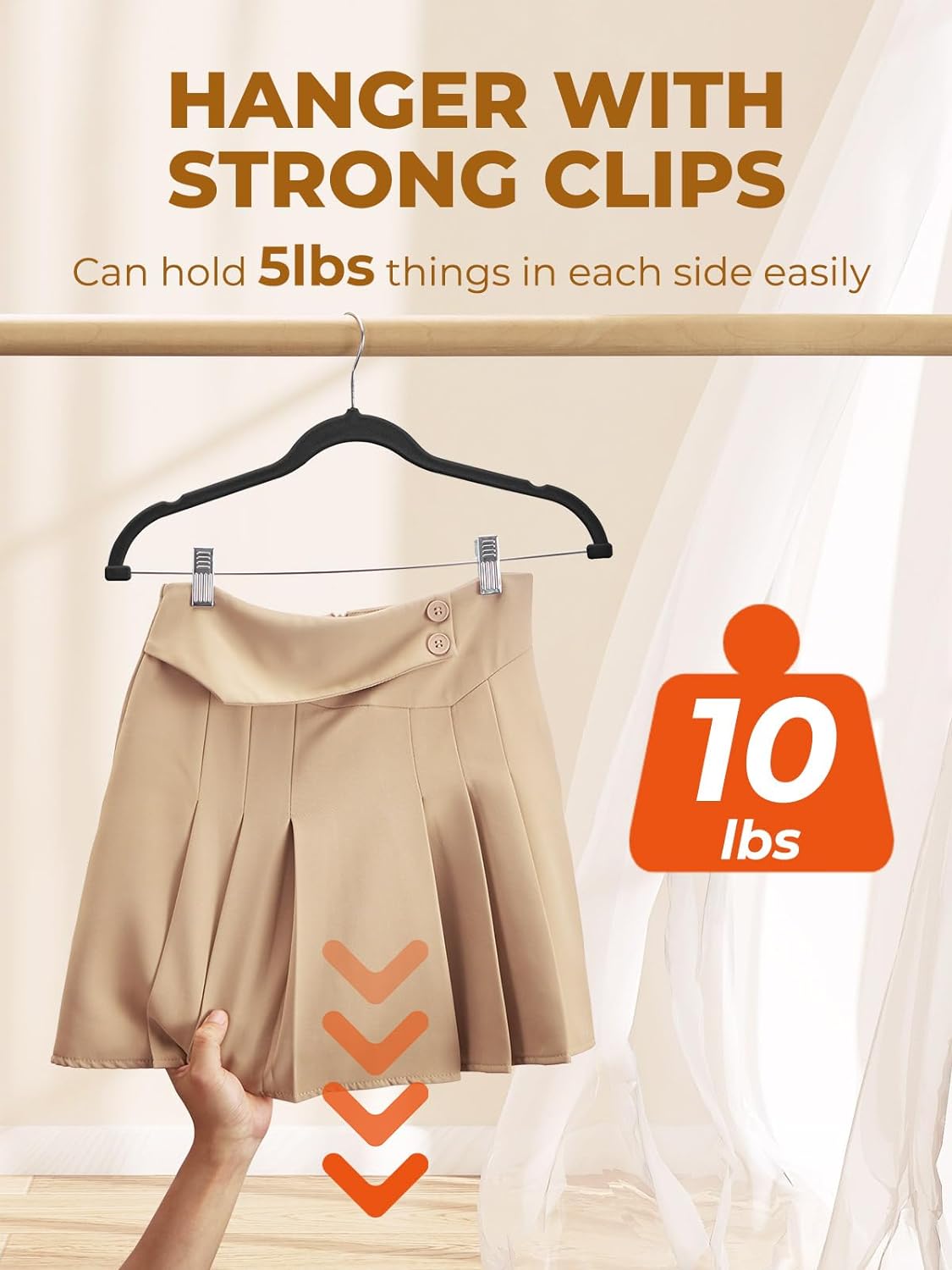 HOUSE DAY Velvet Skirt Hangers 24 Pack, Black Velvet Hangers with Adjustable Clips