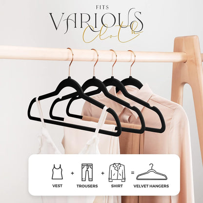 HOUSE DAY 17.5 Inch Gold Hook Velvet Hangers Black 60 Pack