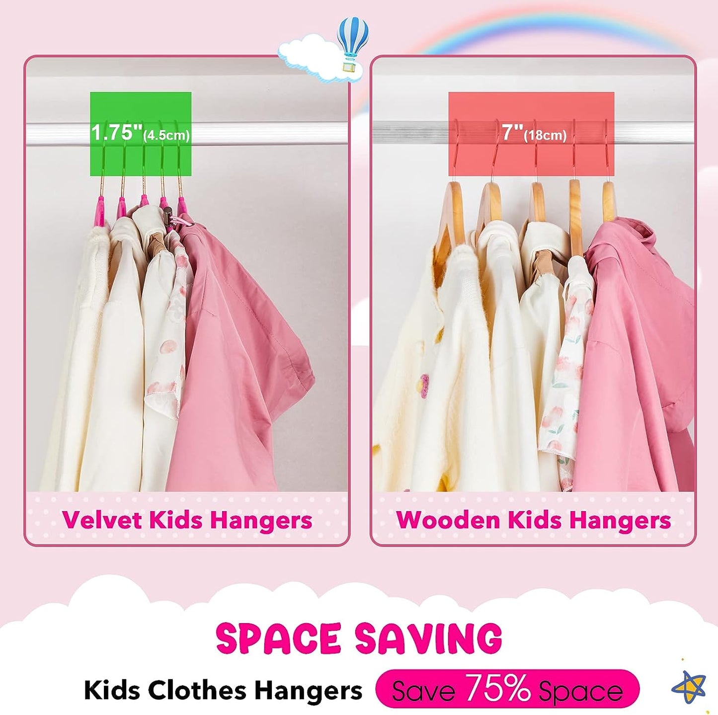 House Day 14 Inch Velvet Kids Hangers Hot Pink 60 Pack