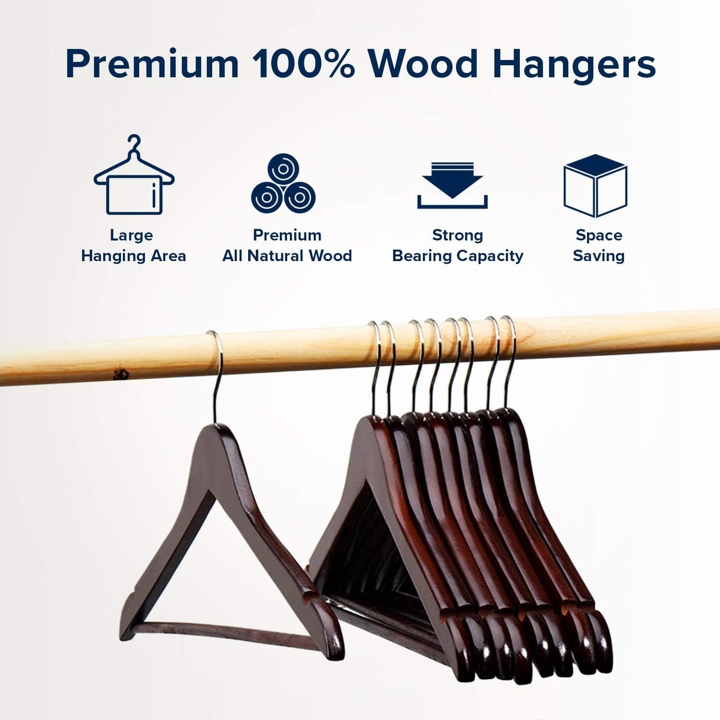 HOUSE DAY 17.7X9 Inch Solid Wood Coat Hangers Brown 10 Pack
