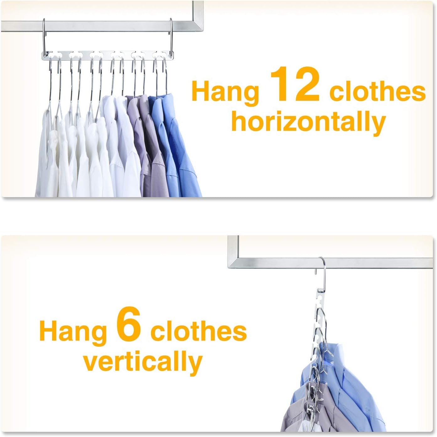 HOUSE DAY 10 Inch Closet Space Saving Wardrobe Clothing Magic Hangers Silver 8 pack