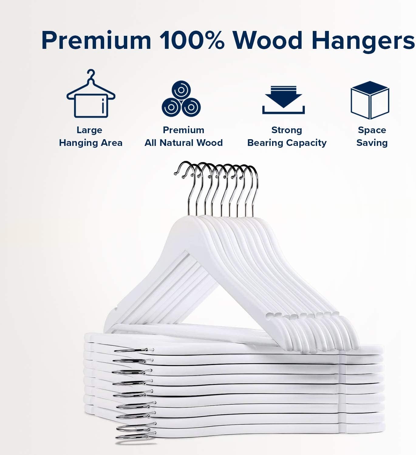 HOUSE DAY 17.7X9 Inch Solid Wood Coat Hangers White 10 Pack