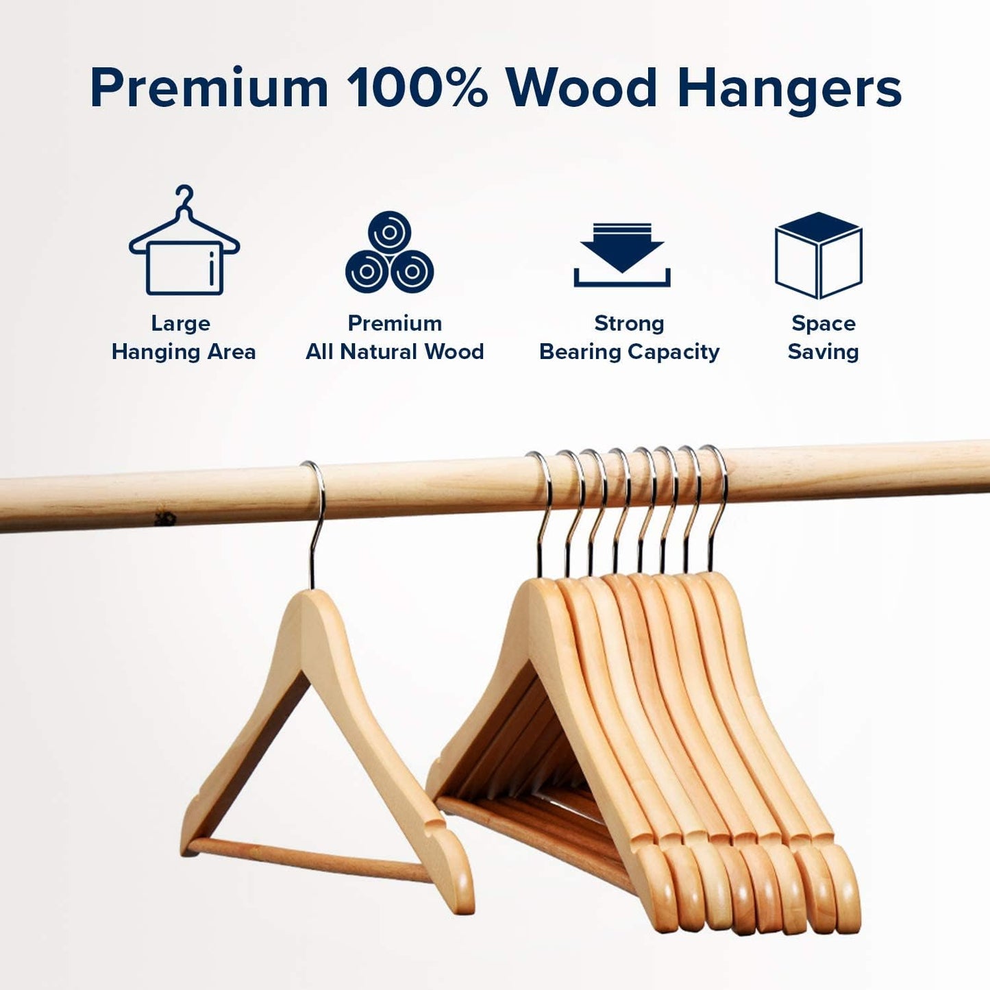 HOUSE DAY 17.7X9 Inch Solid Wood Coat Hangers Natural 10 Pack