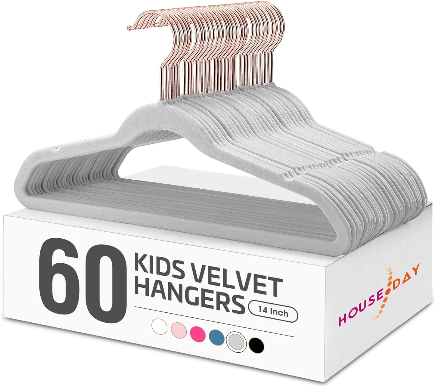 HOUSE DAY 14 Inch Velvet Kids Hangers 60 Pack Grey