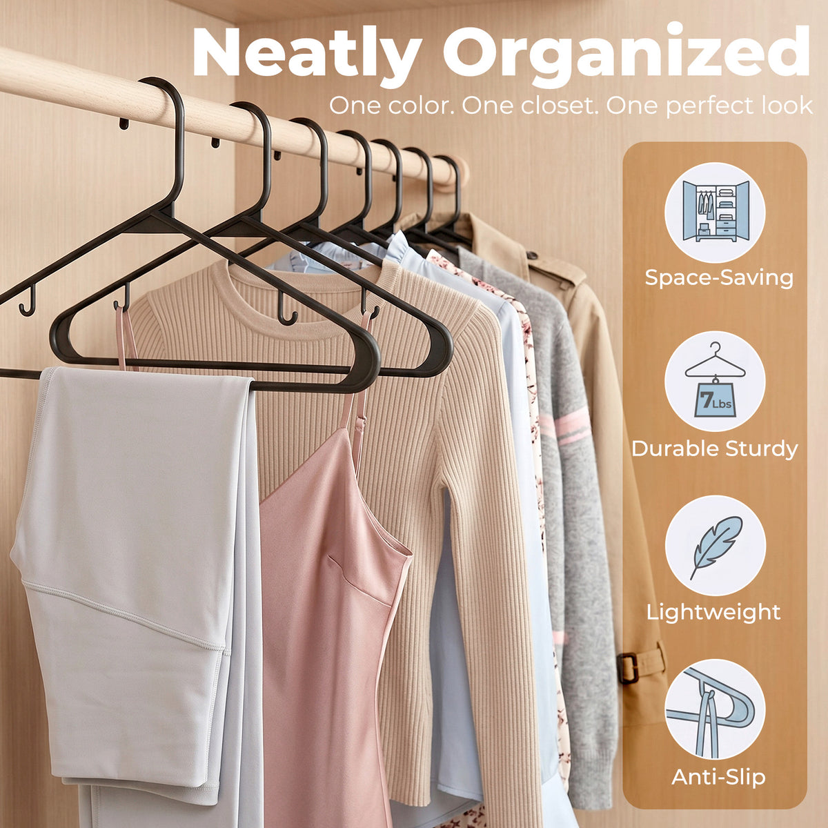 HOUSE DAY Black Plastic Hangers 30 Pack, Slim Space-Saving Clothes