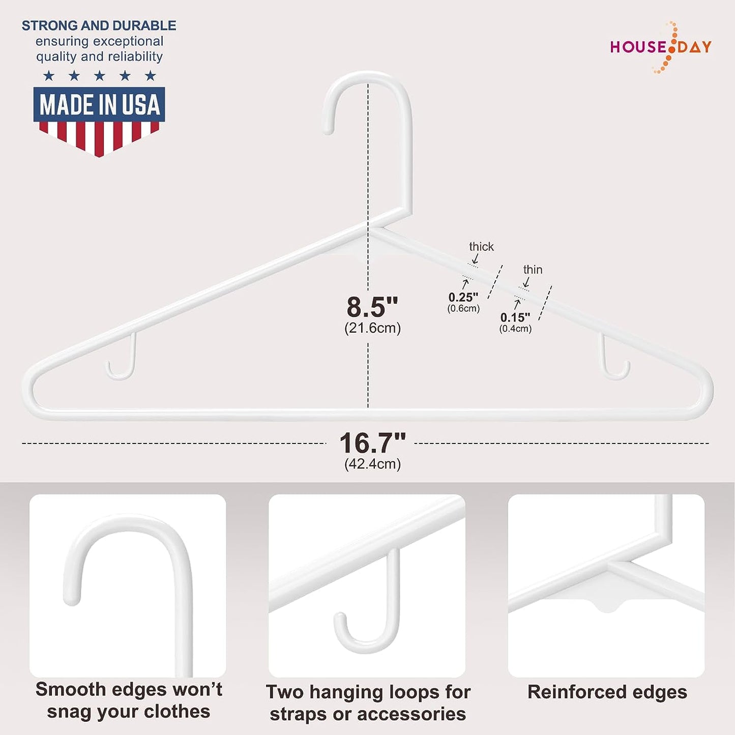 HOUSE DAY 16.7x8.5 Inch Plastic Hangers White 50 Pack