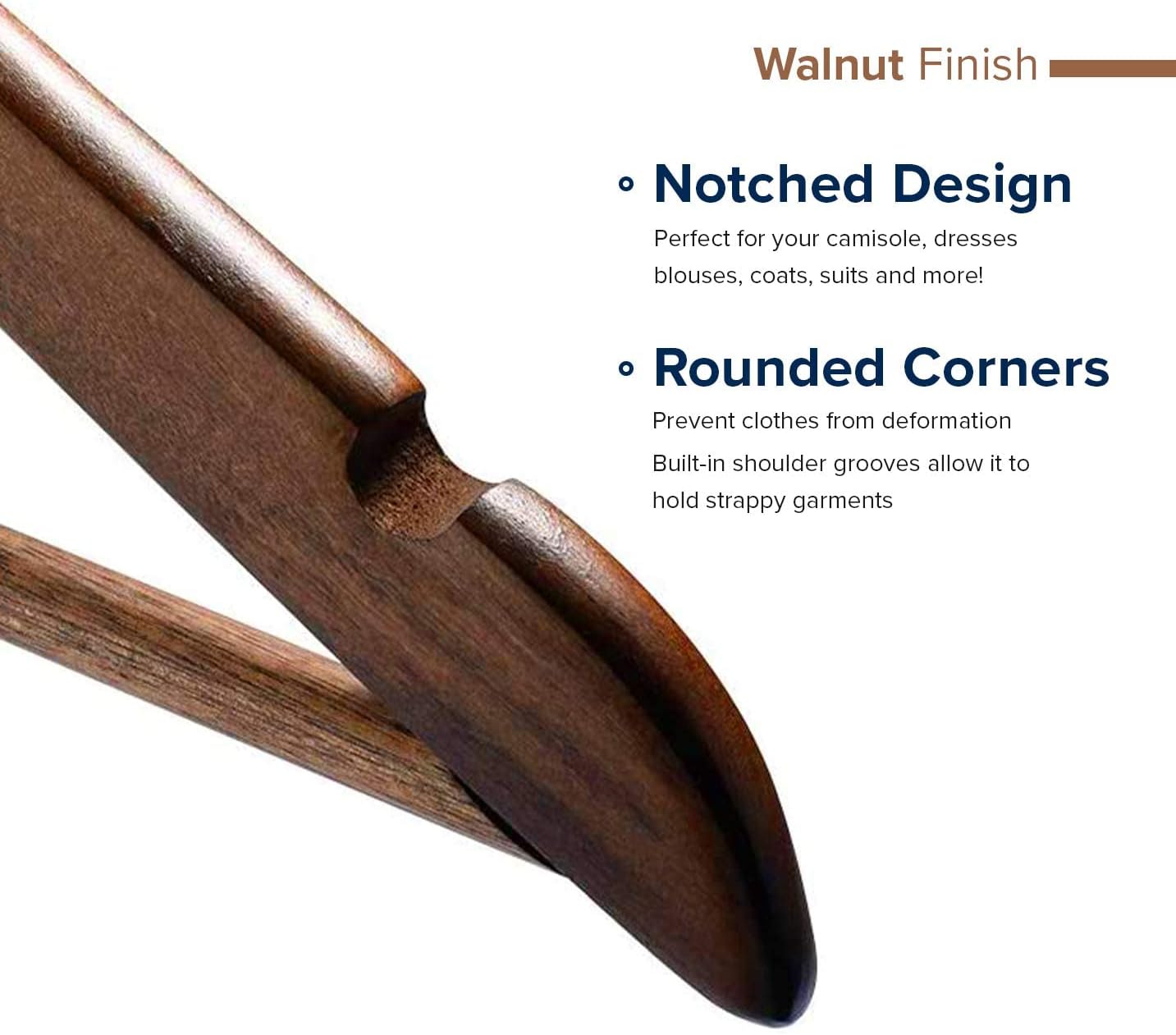 HOUSE DAY 17.7X9 Inch Solid Wood Coat Hangers Walnut 10 Pack