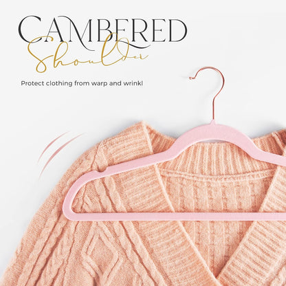 HOUSE DAY 17.5 Inch Gold Hook Velvet Hangers Pink 60 Pack