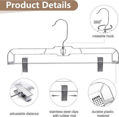 HOUSE DAY 14 inch Clear Plastic Skirt Hangers with Adjustable Clips
