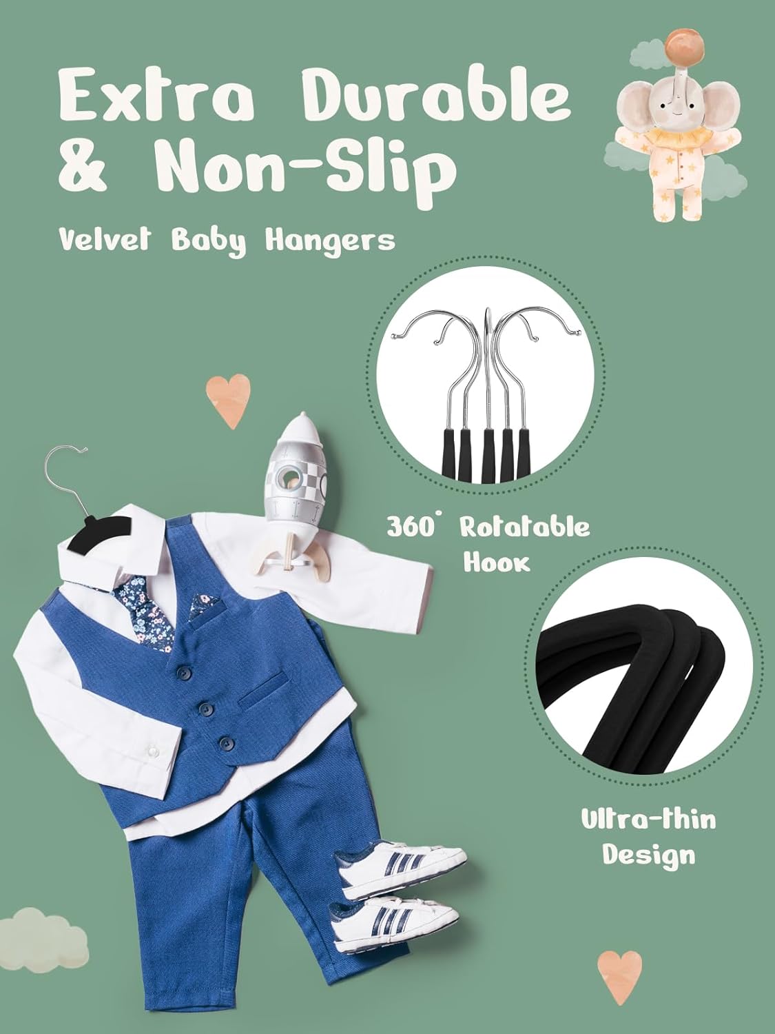 HOUSE DAY 11 Inch Velvet Baby Hangers Black 50 Pack