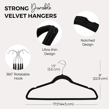 HOUSE DAY Black Velvet Hangers 50 Pack