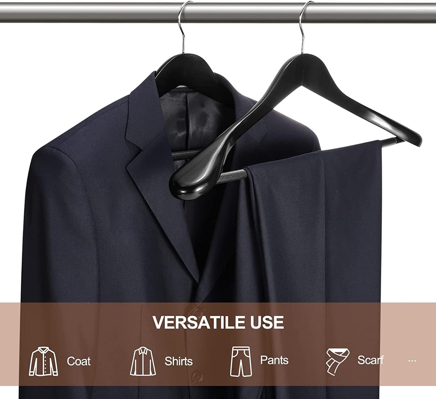 HOUSE DAY 17.7 Inch Solid Wood Coat Hangers Black 6 Pack