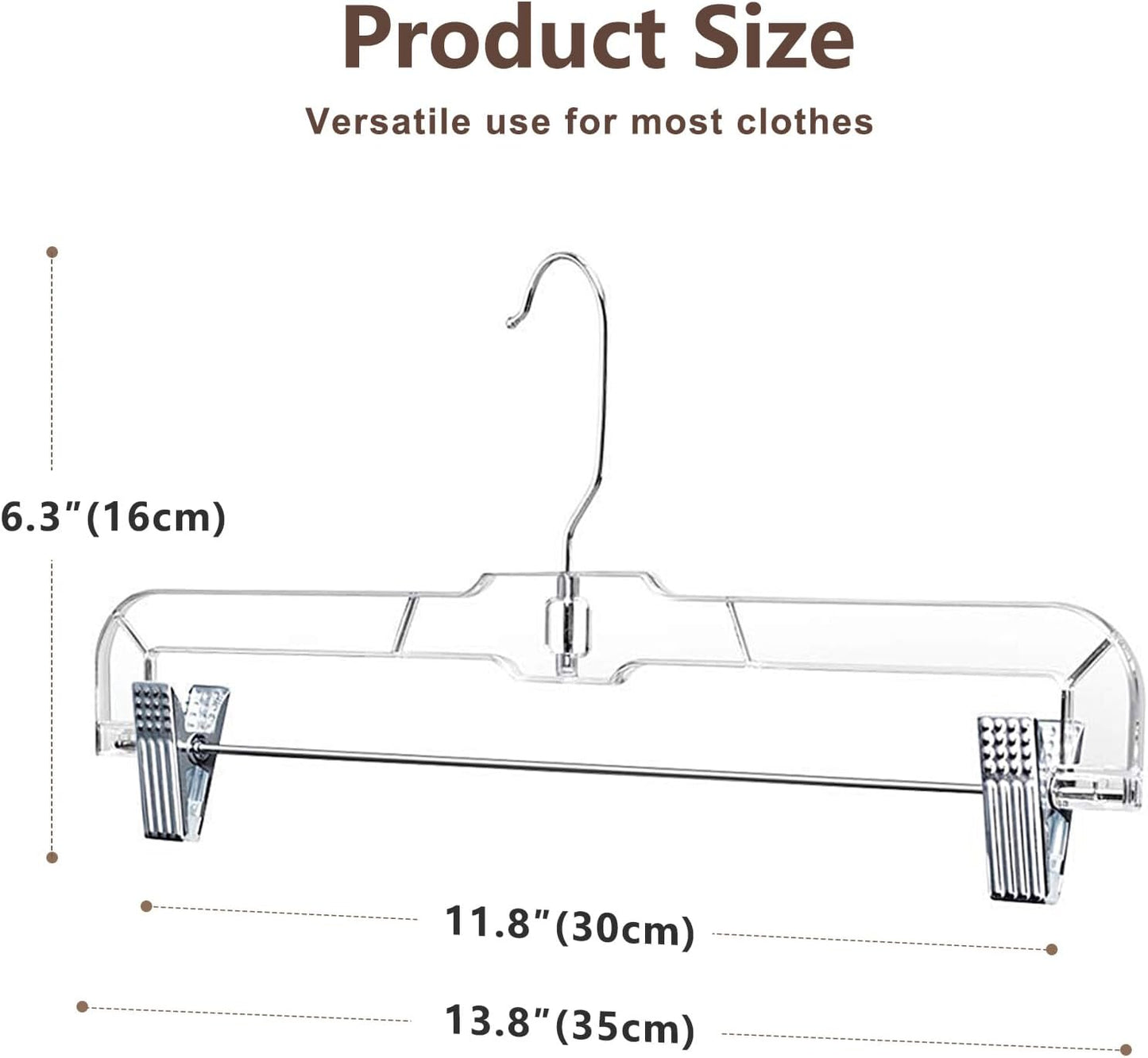 HOUSE DAY 14 inch Clear Plastic Skirt Hangers with Adjustable Clips